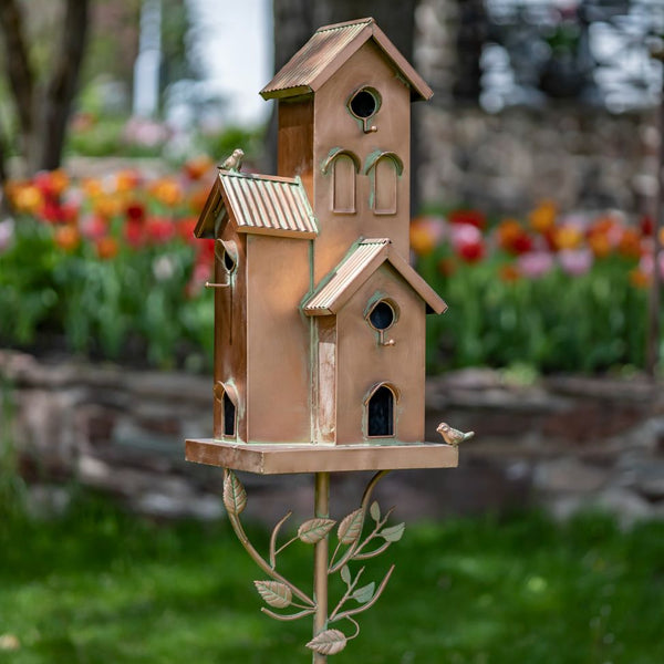 Tall Birdhouse Stakes Chapel Condo | Copper Galvanized