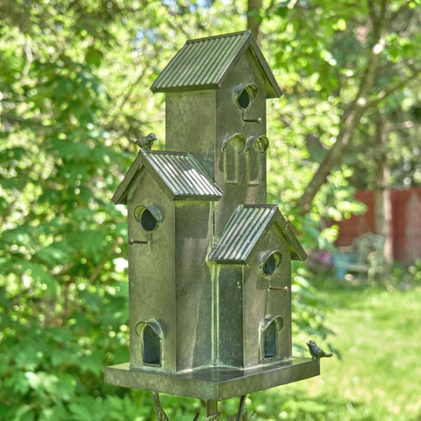 Tall Birdhouse Stakes Chapel Condo | Copper Galvanized