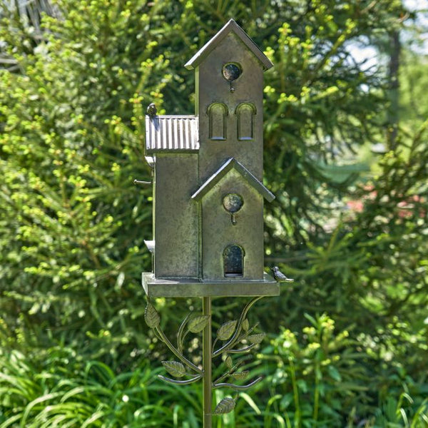 Tall Birdhouse Stakes Chapel Condo | Copper Galvanized