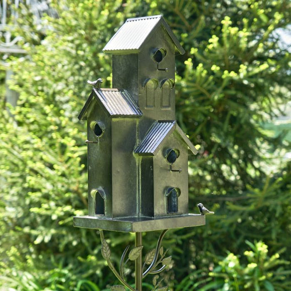 Tall Birdhouse Stakes Chapel Condo | Copper Galvanized