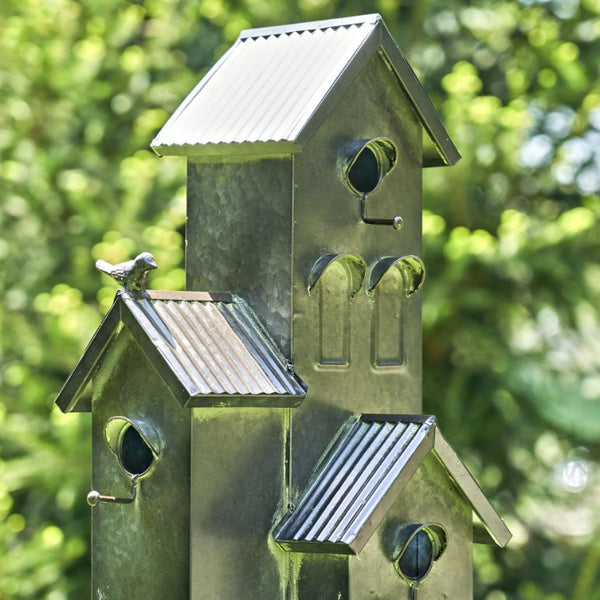 Tall Birdhouse Stakes Chapel Condo | Copper Galvanized