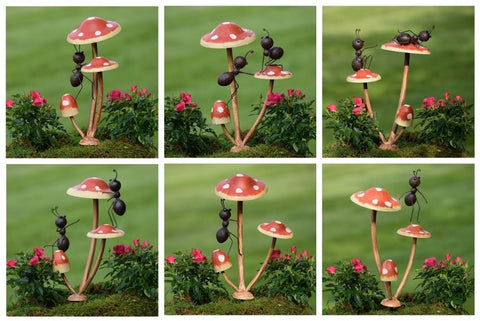 Set of 6 Garden Stakes | Mushroom Ants & Animals