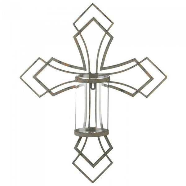 Contemporary Cross Candle Holder Wall Sconce YardEpic