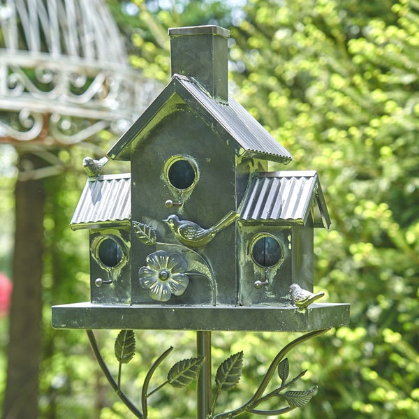 Tall Birdhouse Stakes Chapel Condo | Copper Galvanized