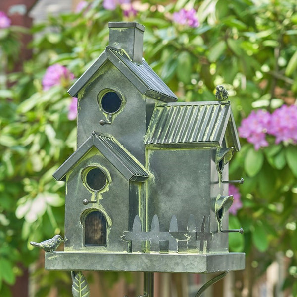 Tall Birdhouse Stakes Chapel Condo | Copper Galvanized