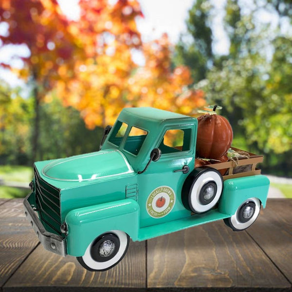 Country Style Metal Truck with Pumpkins Fall Autumn Halloween Decor