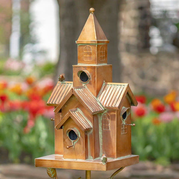 Tall Birdhouse Stakes Chapel Condo | Copper Galvanized