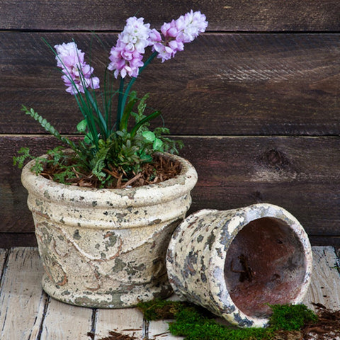 Set of 2 Tuscan Style Round Ceramic Flower Pots | 3 Color Choices