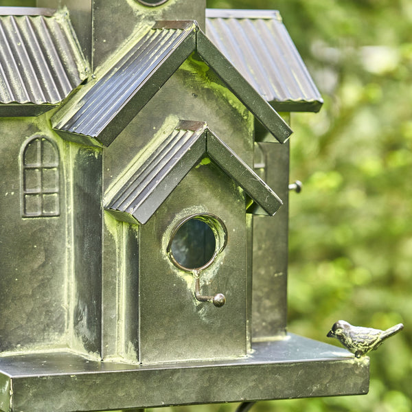 Tall Birdhouse Stakes Chapel Condo | Copper Galvanized