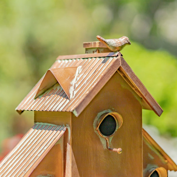 Tall Birdhouse Stakes Chapel Condo | Copper Galvanized
