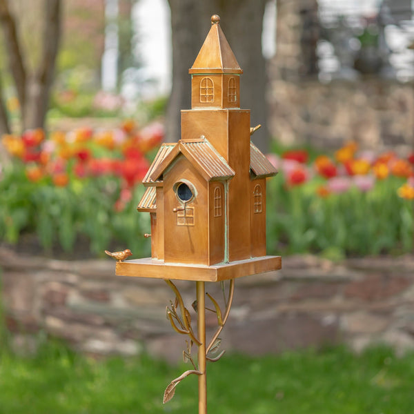 Tall Birdhouse Stakes Chapel Condo | Copper Galvanized
