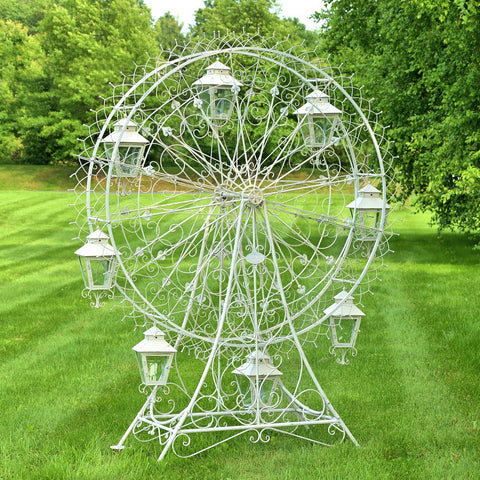 Large Iron Ferris Wheel "Atlantic" with 8 Hanging Lanterns in White
