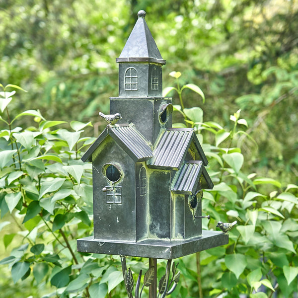 Tall Birdhouse Stakes Chapel Condo | Copper Galvanized