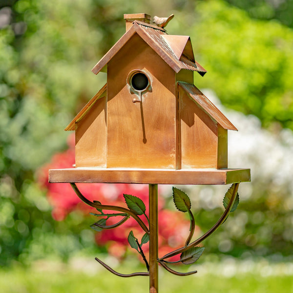 Tall Birdhouse Stakes Chapel Condo | Copper Galvanized