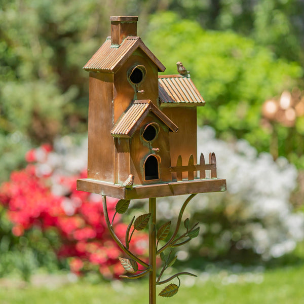 Tall Birdhouse Stakes Chapel Condo | Copper Galvanized