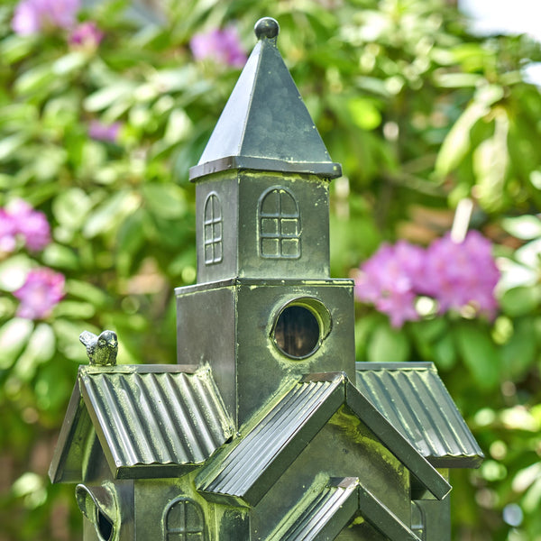 Tall Birdhouse Stakes Chapel Condo | Copper Galvanized