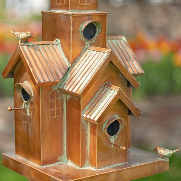 Tall Birdhouse Stakes Chapel Condo | Copper Galvanized