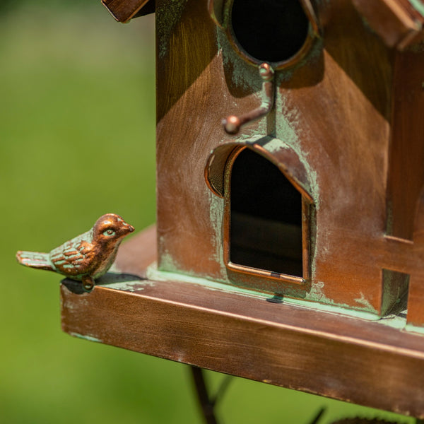 Tall Birdhouse Stakes Chapel Condo | Copper Galvanized