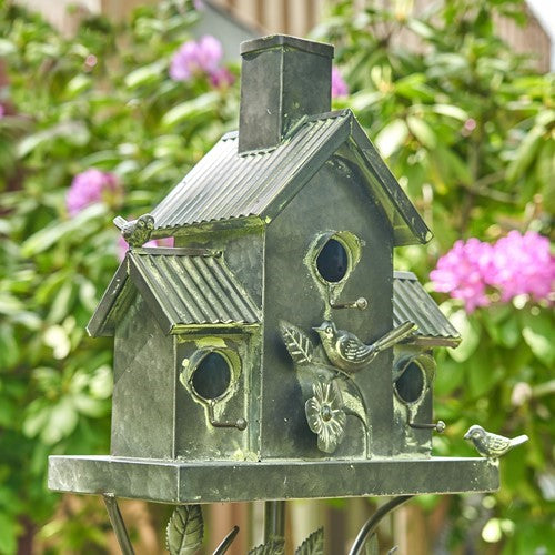 Tall Birdhouse Stakes Chapel Condo | Copper Galvanized