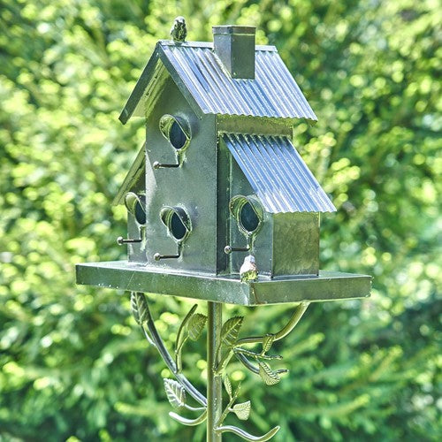 Tall Birdhouse Stakes Chapel Condo | Copper Galvanized