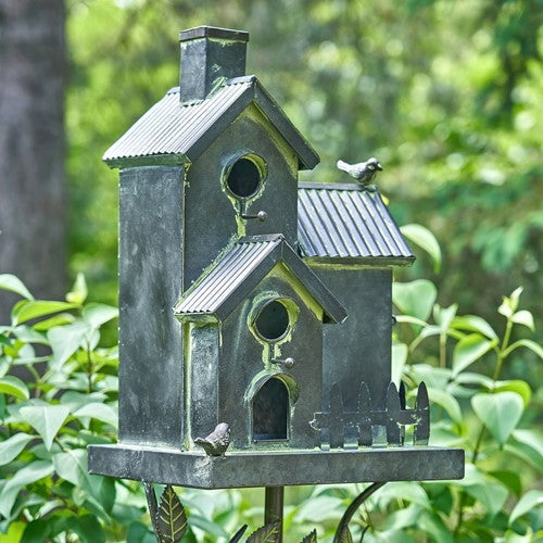 Tall Birdhouse Stakes Chapel Condo | Copper Galvanized