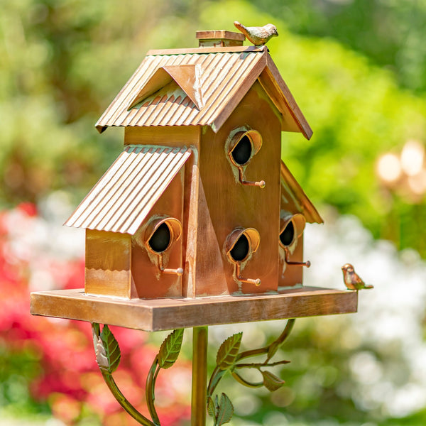 Tall Birdhouse Stakes Chapel Condo | Copper Galvanized