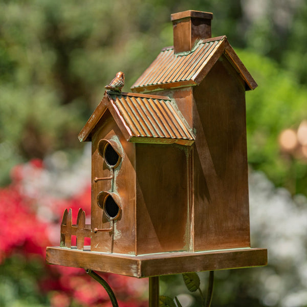 Tall Birdhouse Stakes Chapel Condo | Copper Galvanized