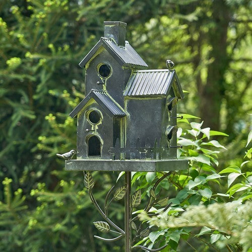 Tall Birdhouse Stakes Chapel Condo | Copper Galvanized