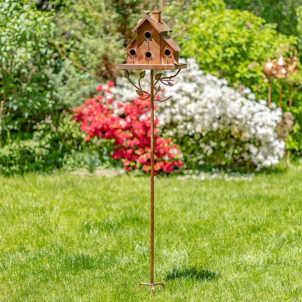 Tall Birdhouse Stakes Chapel Condo | Copper Galvanized