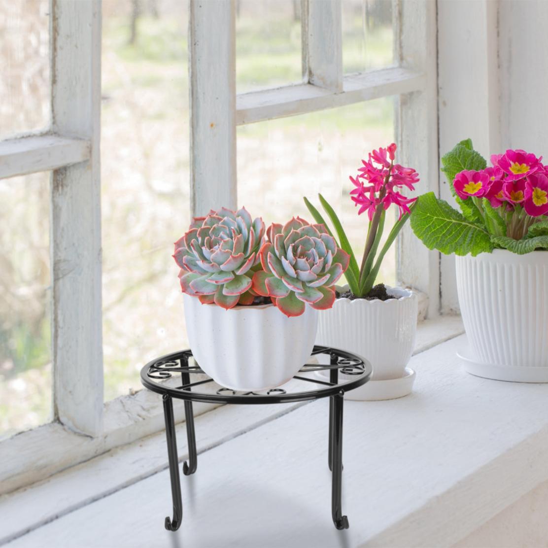 plant pots with holders 4 Pack Iron Plant Stands Heavy Duty Round Flower Pot Holder Black Decor
