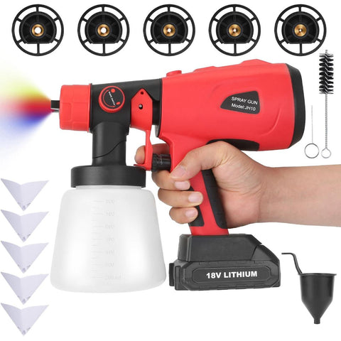 Portable Battery Powered Electric Paint Sprayer Spray Painting Gun Adjustable w/ Nozzles