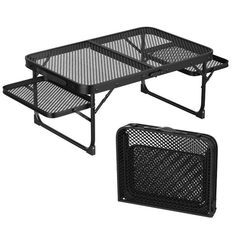 Foldable Camping Table Collapsible Picnic Aluminum Alloy Grill Stand 88LBS Max Load BBQ Table with 2 Side Trays