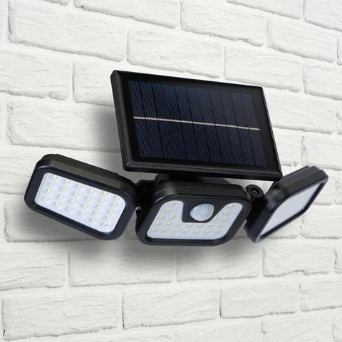 Solar Wall Lamp 74 LEDs 3 Adjustable Head Motion Sensor Flood Lights