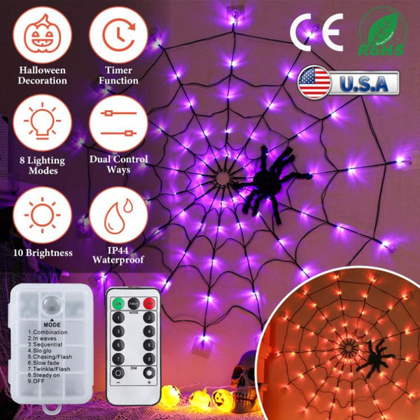 Robin Spider Led 3 FT Spider Web Light Hairy Spider LED Battery Powered Remote Control ...