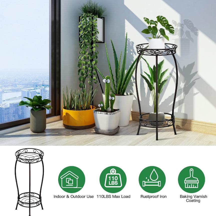 two tier plant stand indoor iMounTEK 2-Tier Tall Plant Stand Corner Flower Pot Holder Metal Plant Rack in Black