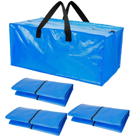 4 Pack Moving Tote Bags Heavy Duty Container Reusable Plastic Blue Moving Bin Zippered Storage Bag