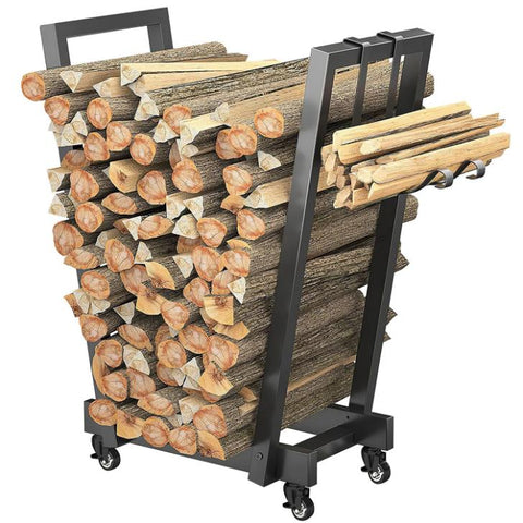 Firewood Log Rack 661LBS Iron Wood Lumber Storage Stacking Rack Holder with Hanging Hooks