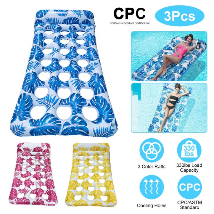 Float Rafft 3 Pack Inflatable Pool Float Raft Water Lounge 330lbs Load-Bearing Mat ...
