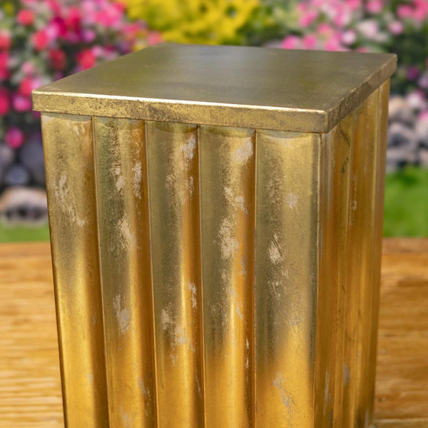 Set of 2 Assorted Gold Metal Decorative Pedestal Pillar Stands