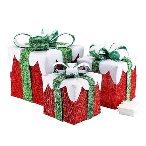 Set of 3 Lighted Gift Boxes Christmas Tree Decorations