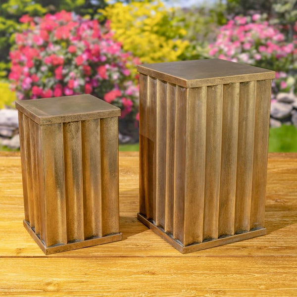 Set of 2 Assorted Gold Metal Decorative Pedestal Pillar Stands