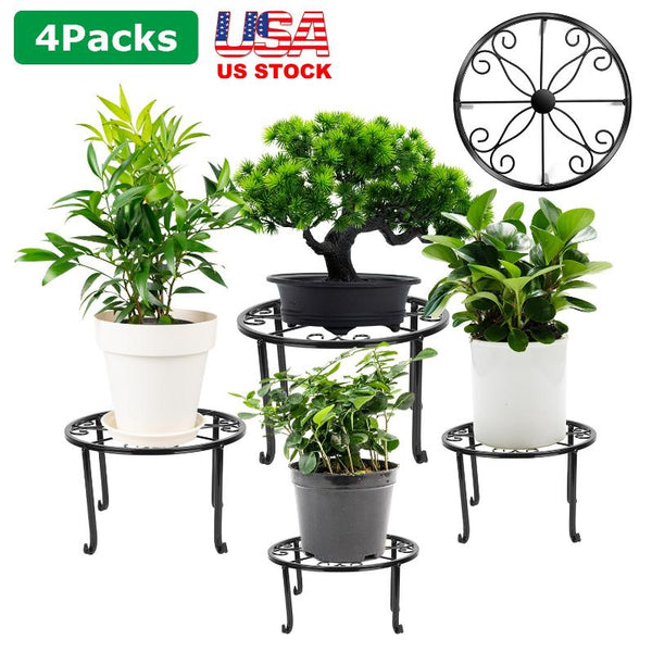 rack for plant pots 4 Pack Iron Plant Stands Heavy Duty Round Flower Pot Holder Black Decor