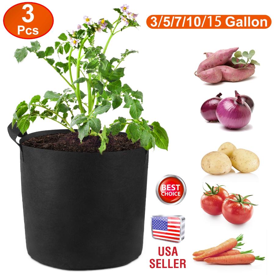 best plant grow bags 3 Pack Plant Grow Bags Potato Vegetable Planter Bags Breathable Planting Fabric Pots 7Gallons