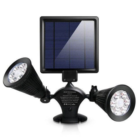 Solar Powered Lights Outdoor Motion Sensor 2000 Lumen Dual Head Spotlights