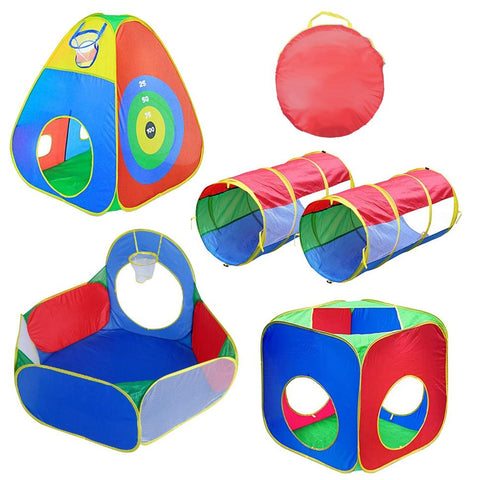 Kids Ball Pit Tents Pop Up Playhouse w/ 2 Crawl Tunnels 2 Tents Boys Girls Toddlers Children