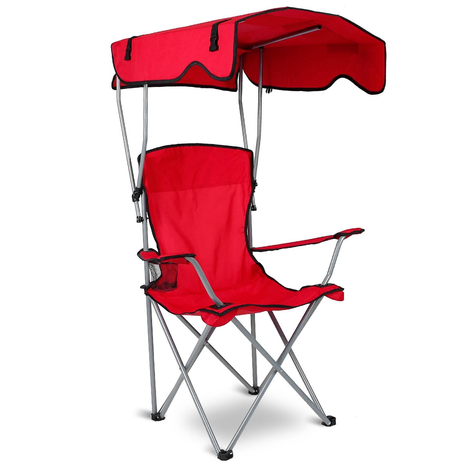 Foldable Beach Canopy Chair Sun Protection with Cup Holder Navy Blue
