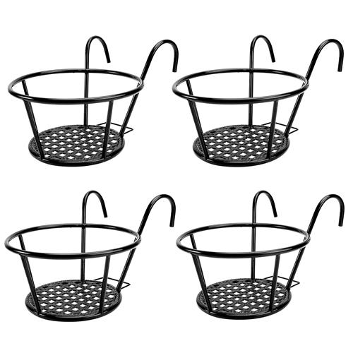 wrought iron planters plant stands hanging baskets NewHome Round Hanging Railing Planters Wrought Iron Flower Pot Holders in Black