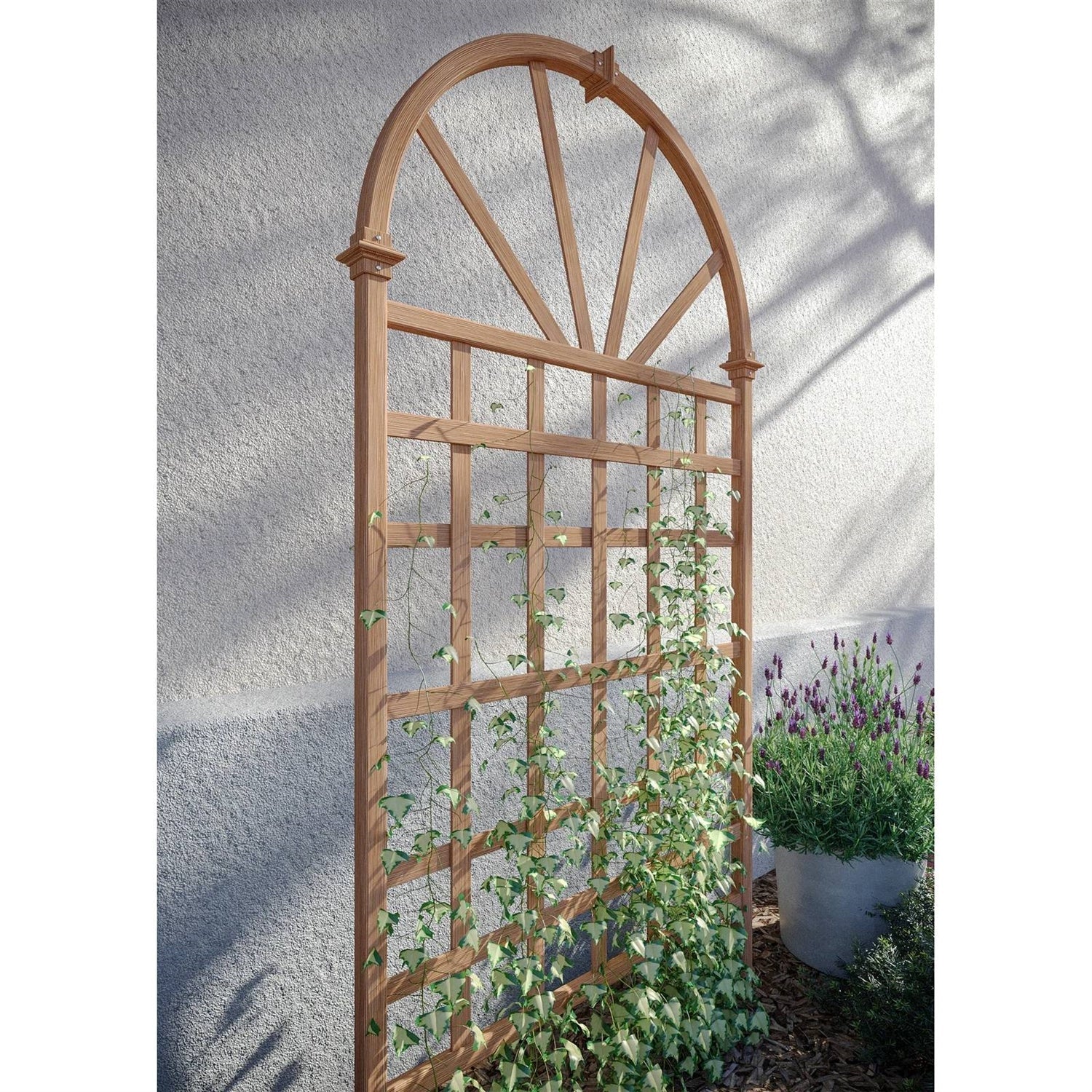arched wood trellis 77-inch Outdoor Vinyl Lattice Garden Trellis with Arched Top - 77.25'' H X 39'' W X 1.5'' D