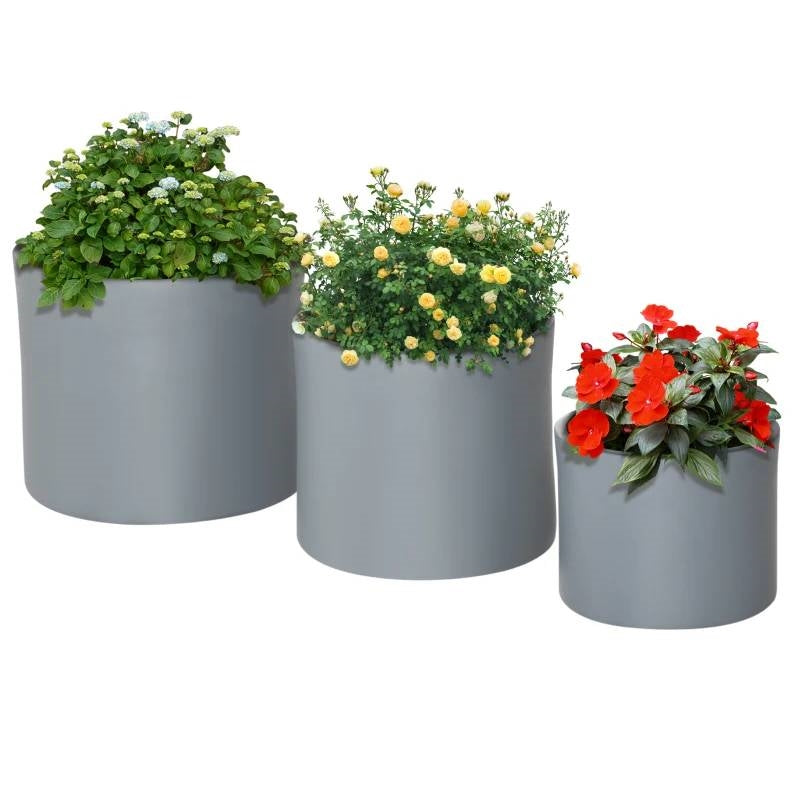 9 inch planter pot with drainage Set of 3 Stackable Round Outdoor Flower Pot Planters with Drainage Holes in Grey