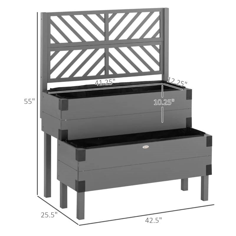 grey wooden trellis 2 Tier Self Draining Wood Raised Garden Bed Planter Box with Trellis - 42.5" W x 25.5" D x 55" H